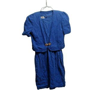 Vintage Leslie Fay Collections Blue Sheath Dress With Padded Shoulders Size 8